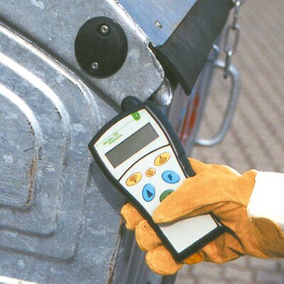 rubbish bin Data collector is held in front of the transponder of a rubbish bin