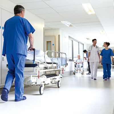 Hospital security Hospital corridor with nursing staff
